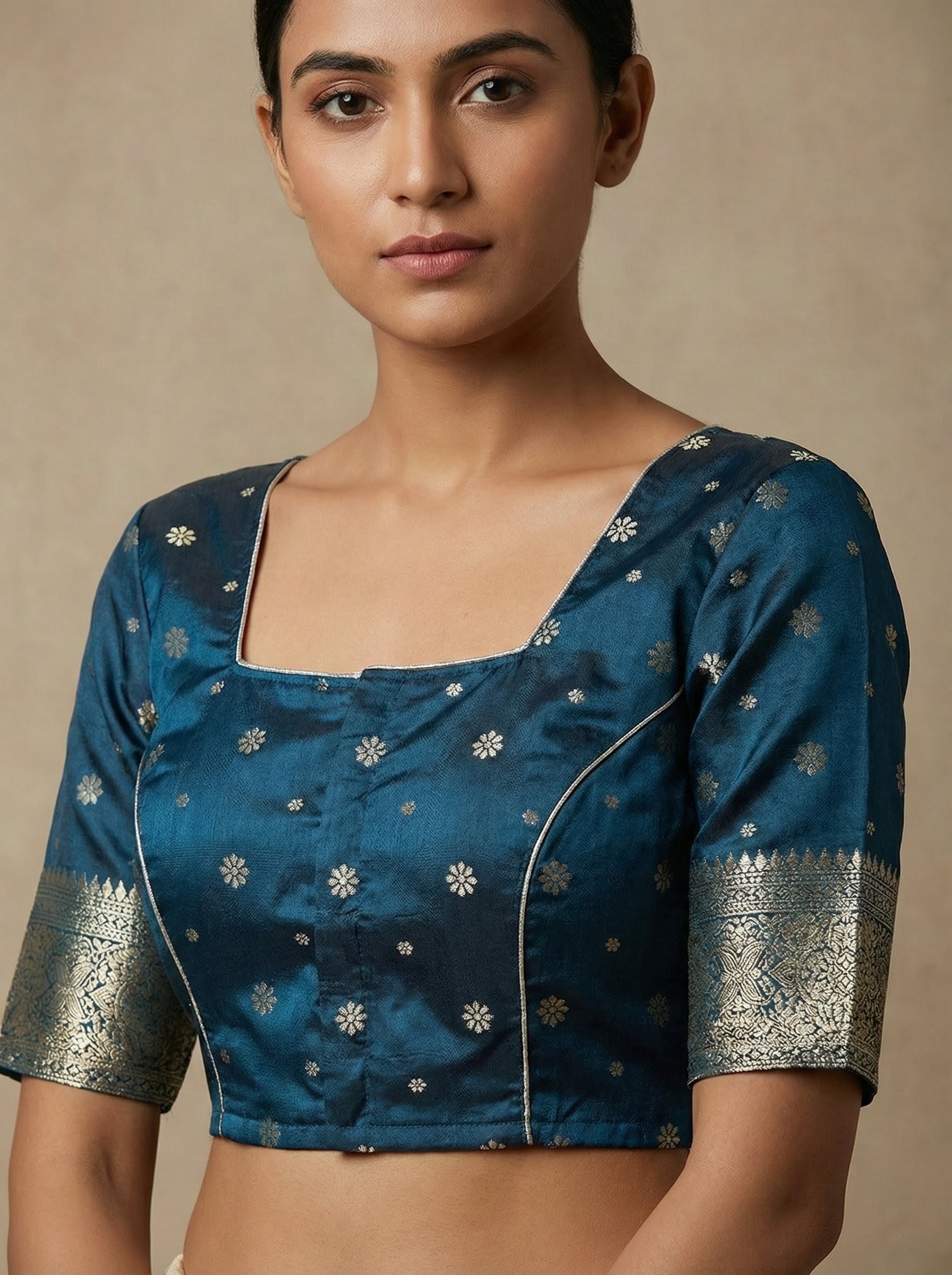 Navy blue banarasi blouse